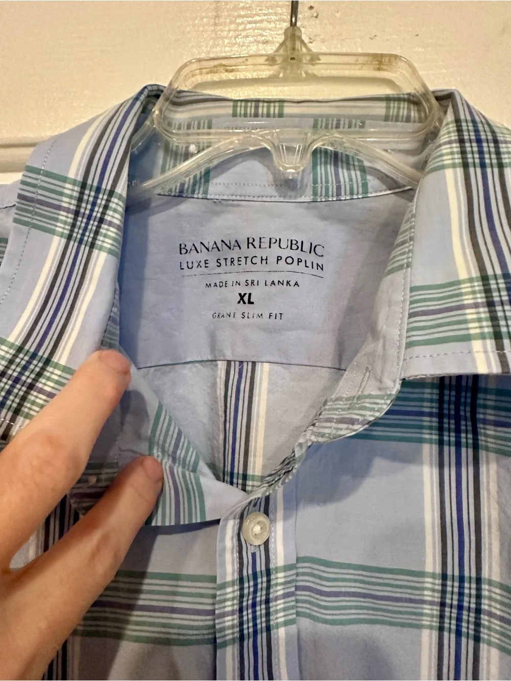 Banana Republic Grant Slim-Fit Luxe Poplin Plaid Shirt XL 100% Cotton